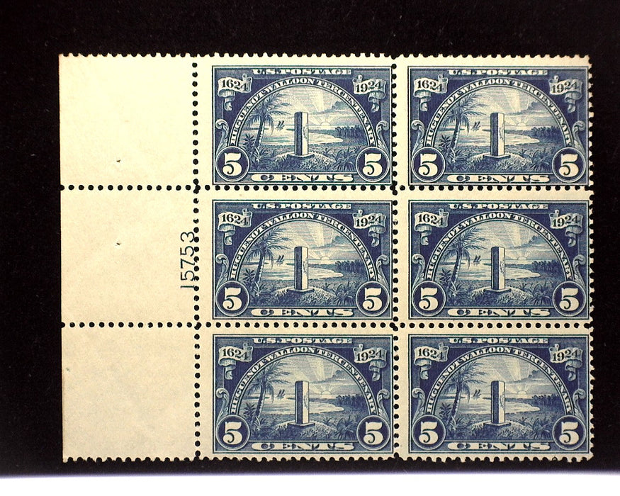 #616 Mint 5 cent Huguenot Walloon plate block of six PL#15753 F LH US Stamp