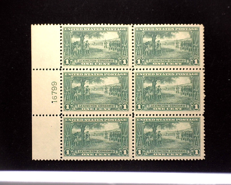 #617 Mint 1 cent Lexington Concord plate block of six PL#16799 VF NH US Stamp