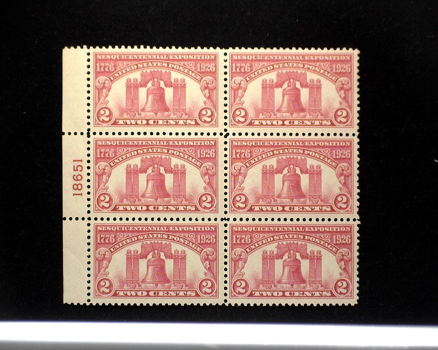#627 Mint 2 cent Sesquicentennial plate block of six PL#18651 Vf/Xf LH US Stamp