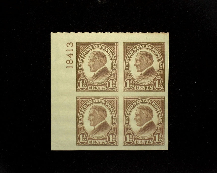 #631 Mint Half Cent Harding imperforate plate block of four PL# 18413 XF LH US Stamp