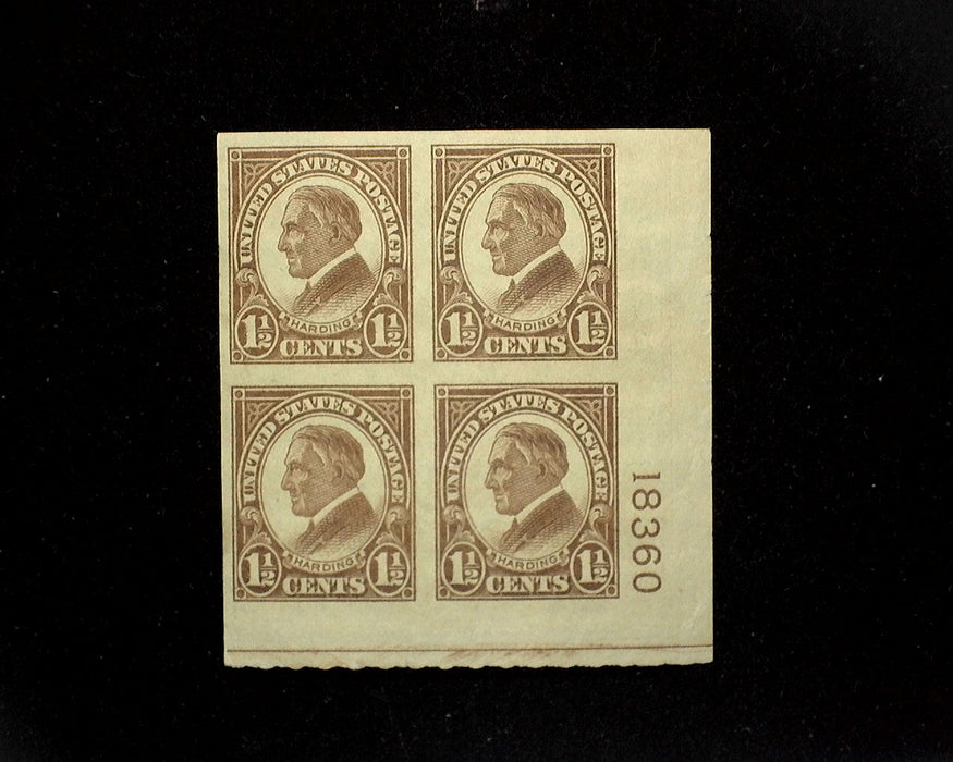#631 Mint Half Cent Harding imperforate plate block of four PL# 18360 VF LH US Stamp