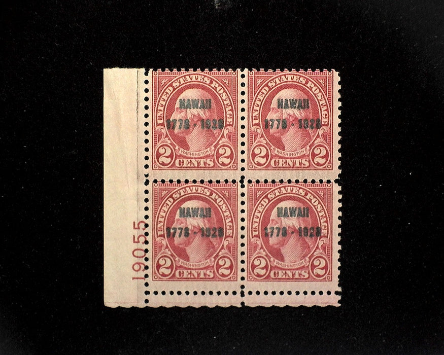 #647 Mint 2 cent Hawaii plate block of four PL#19055 AVG NH US Stamp