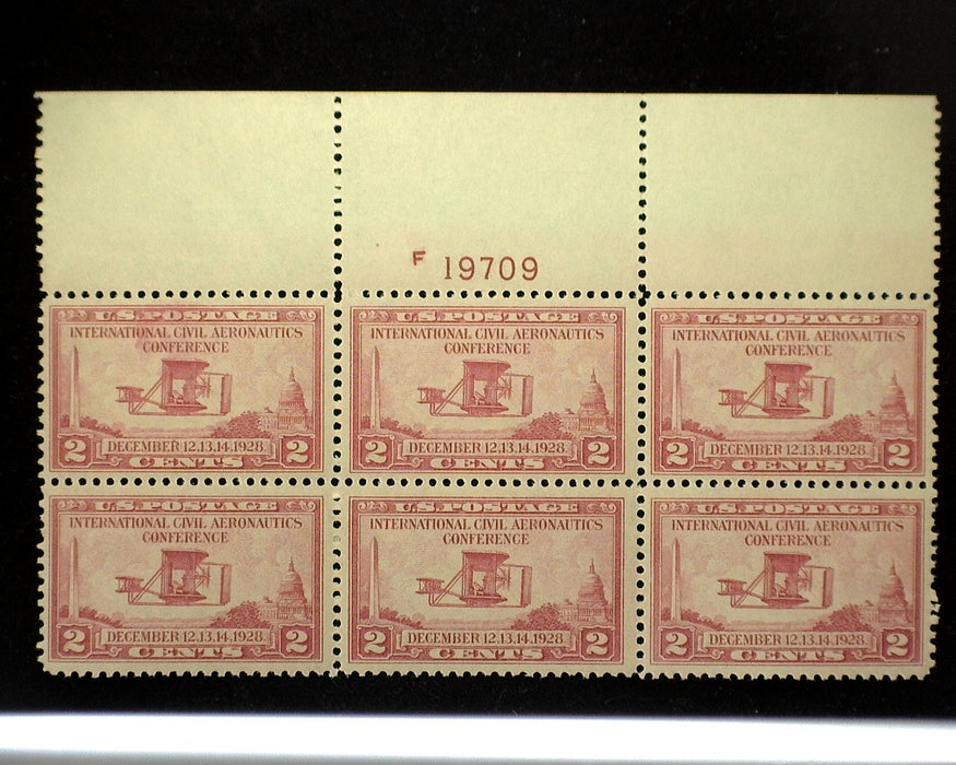 #649 Mint 2 cent Aeronautics plate block of six PL#19709 F/VF NH US Stamp