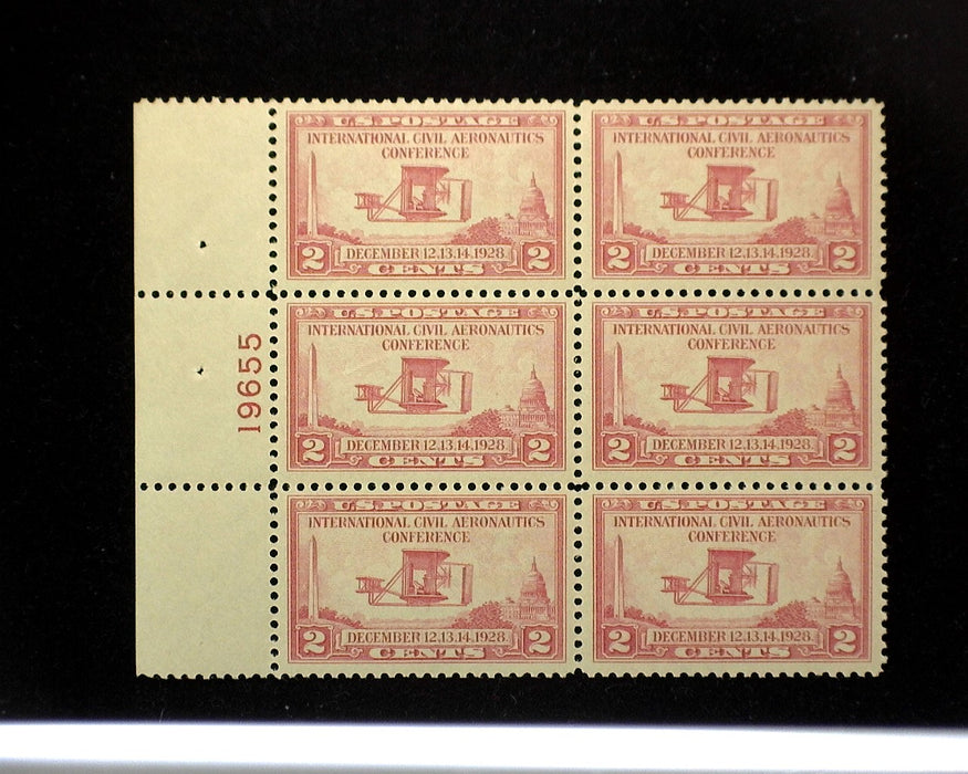 #649 Mint 2 cent Aeronautics plate block of six PL#19655 Vf/Xf NH US Stamp