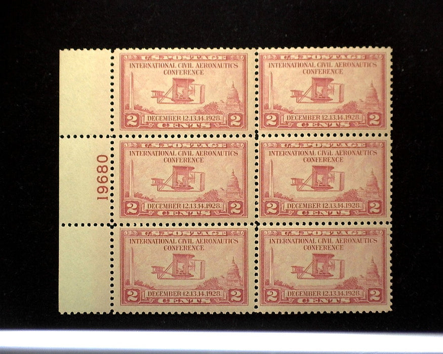 #649 Mint 2 cent Aeronautics plate block of six PL#19680 F/VF LH US Stamp