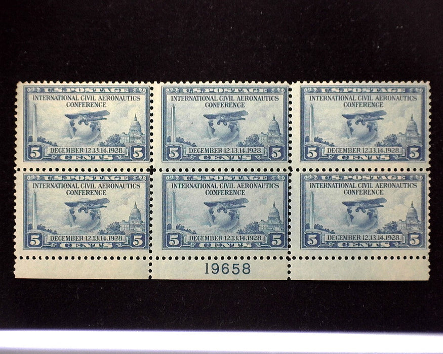 #650 Mint 5 cent Aeronautics plate block of six PL#19658 F NH US Stamp