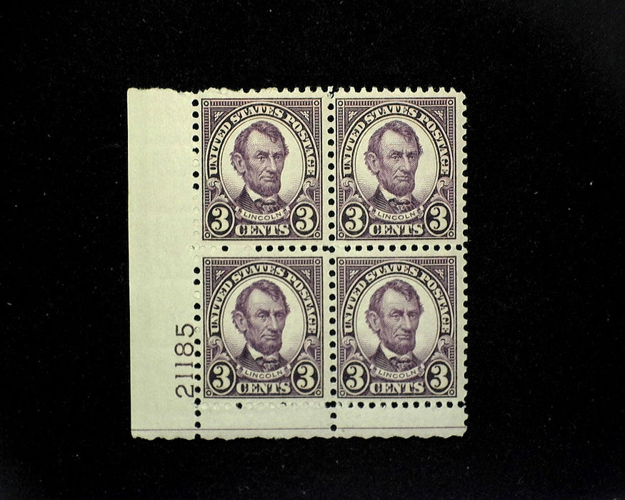 #635 Mint 3 cent Lincoln plate block of four PL#21185 F/VF NH US Stamp
