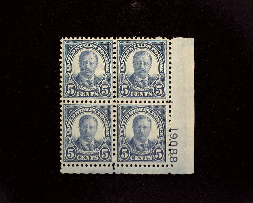 #637 Mint 5 cent Roosevelt plate block of four PL#19088 VF LH US Stamp