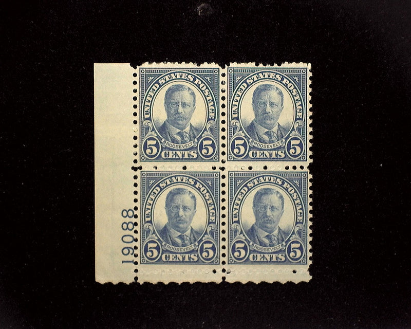 #637 Mint 5 cent Roosevelt plate block of four PL#19088 F/VF NH US Stamp