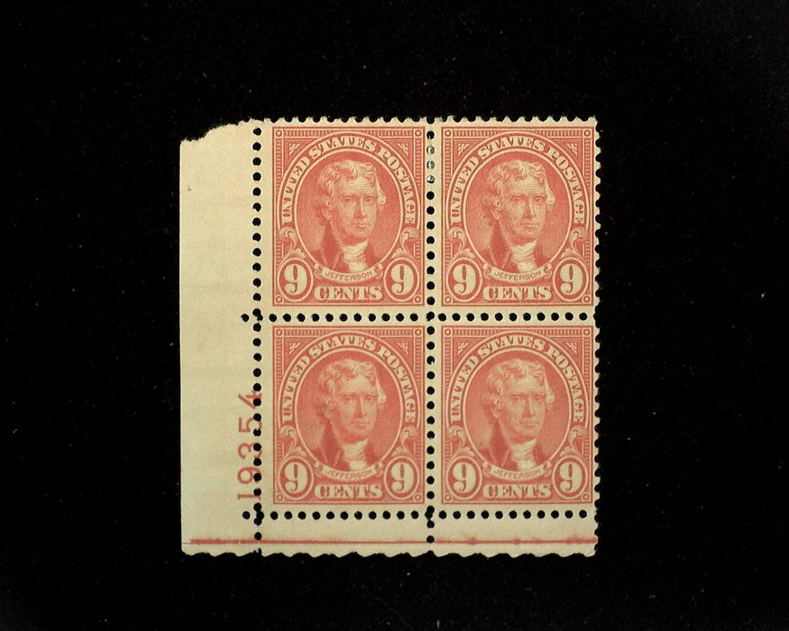 #641 Mint 9 cent Jefferson plate block of four PL#19354 F LH US Stamp