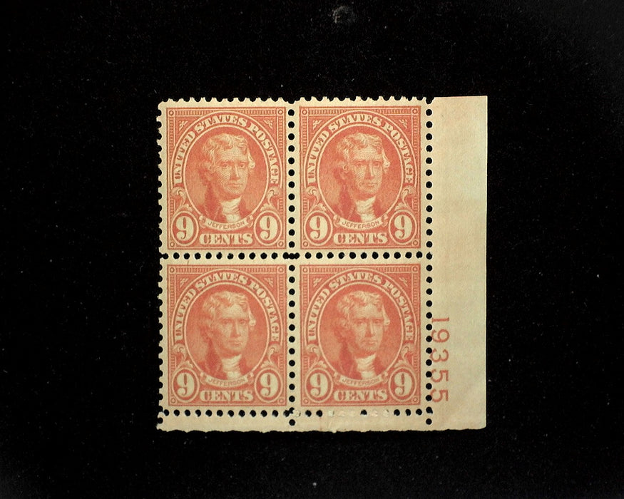 #641 Mint 9 cent Jefferson plate block of four PL#19355 VF LH US Stamp