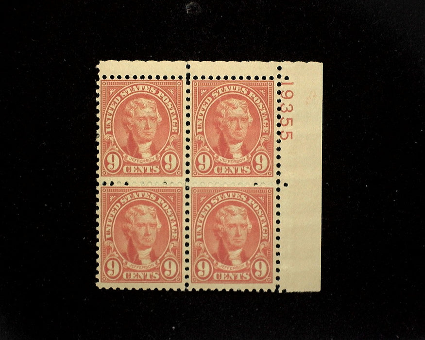 #641 Mint 9 cent Jefferson plate block of four PL#19355 F/VF NH US Stamp