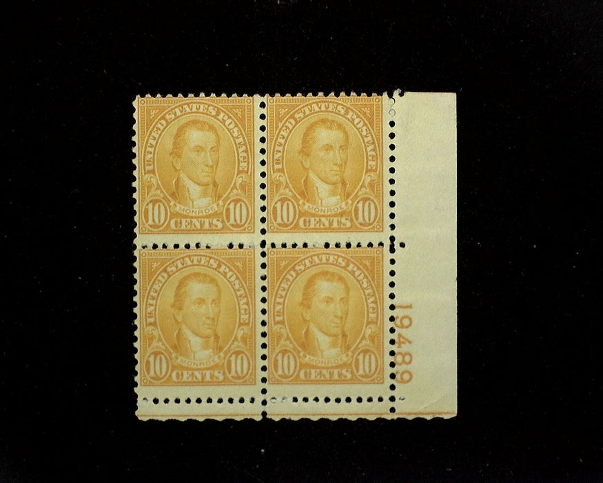 #642 Mint 10 cent Monroe plate block of four PL#19489 AVG LH US Stamp