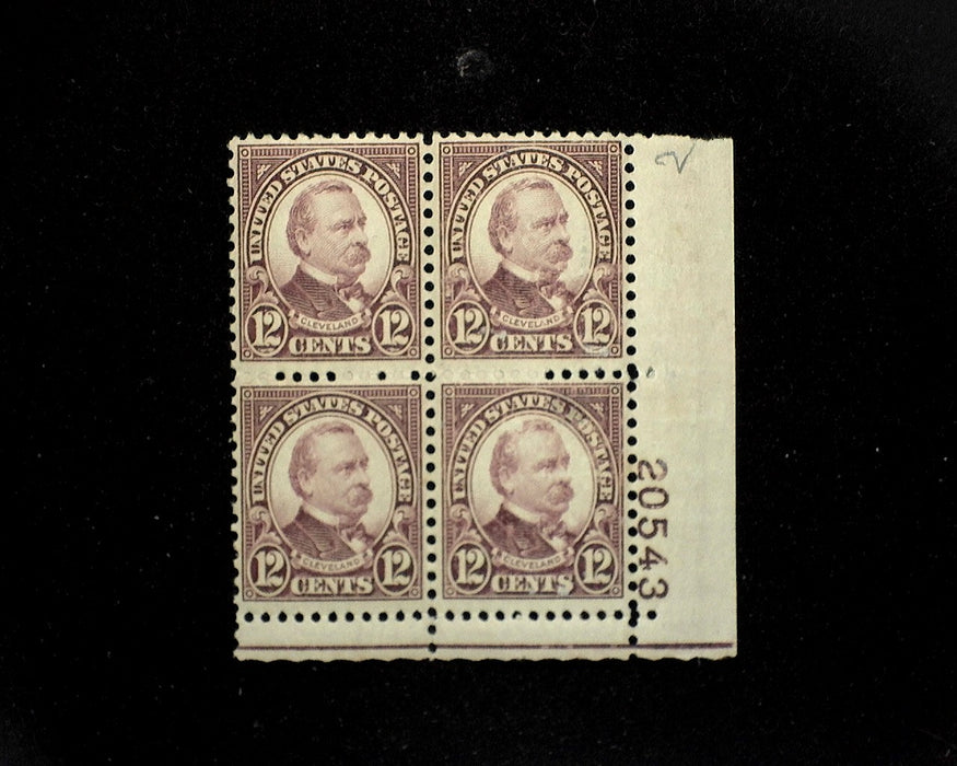 #693 Mint 12 cent Cleveland plate block of four PL#20543 F/VF LH US Stamp