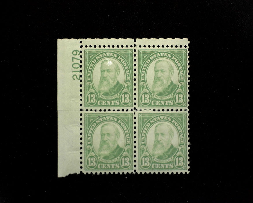 #694 Mint 13 cent Harrison plate block of four PL#21079 F/VF H US Stamp