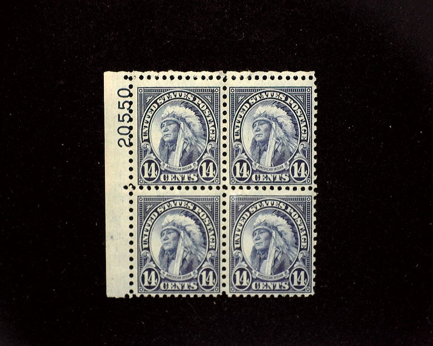 #695 Mint 14 cent American Indian plate block of four PL#20550 F/VF NH US Stamp