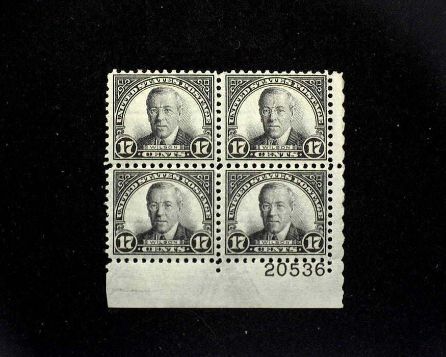 #697 Mint 17 cent Wilson plate block of four PL#20536 F/VF NH US Stamp