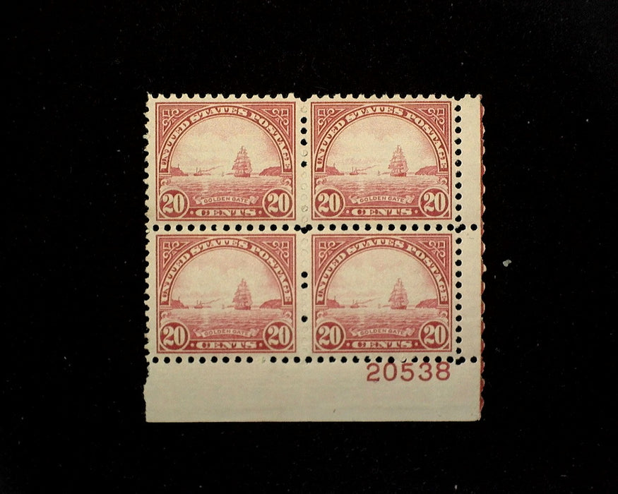 #698 Mint 20 cent Golden Gate plate block of four PL#20538 Vf/Xf NH US Stamp