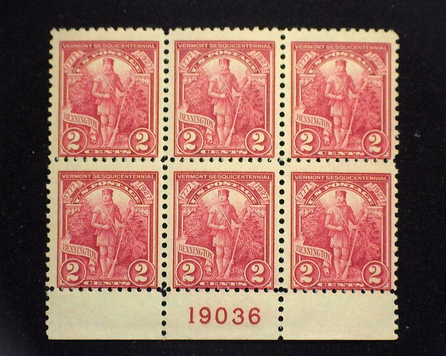 #643 Mint 2 cent Vermont plate block of six PL#19036 F NH US Stamp