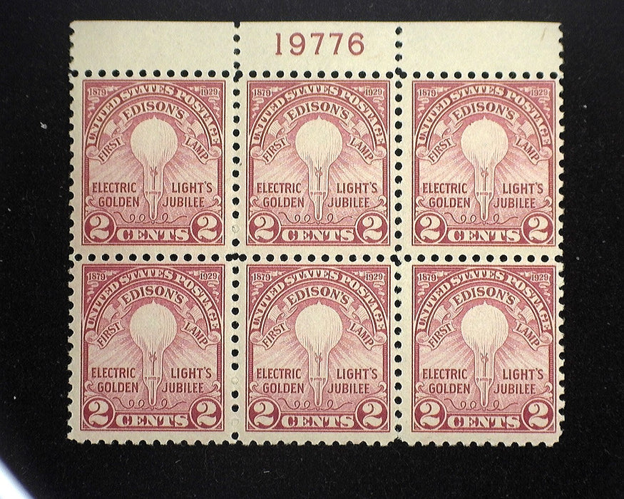 #654 Mint 2 cent Edison plate block of six PL#19776 F/VF LH US Stamp