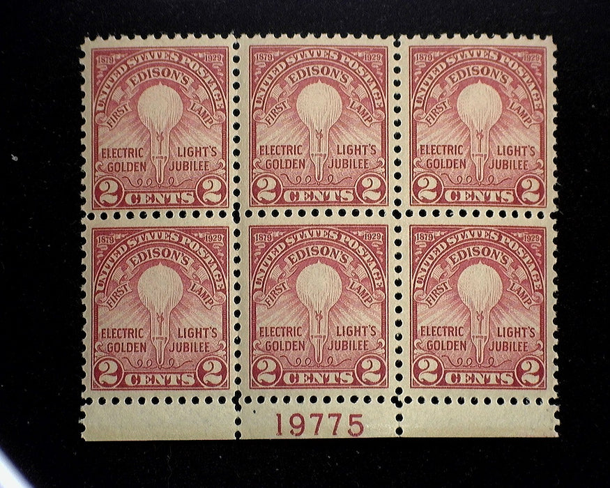 #654 Mint 2 cent Edison plate block of six PL#19775 VF NH US Stamp