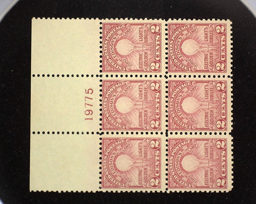 #654 Mint 2 cent Edison plate block of six PL#19775 F NH US Stamp