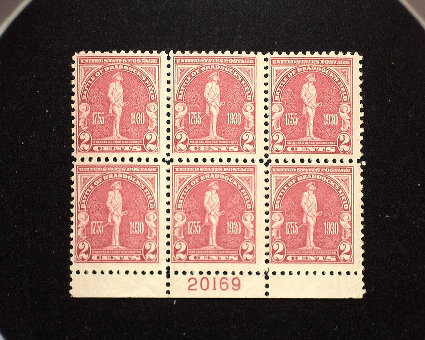 #688 Mint 2 cent Braddock plate block of six PL#20169 F LH US Stamp