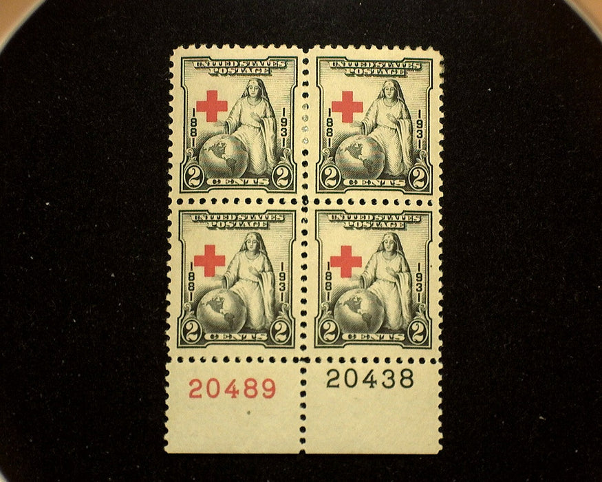 #702 Mint 2 cent Red Cross plate block of four PL#20489/20438 XF LH US Stamp