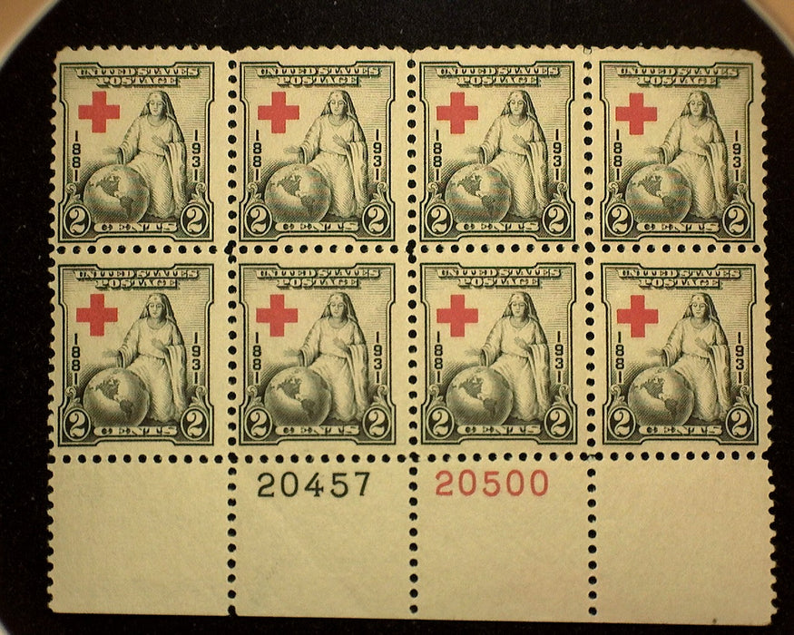 #702 Mint 2 cent Red Cross plate block of eight PL#20457/2000 VF NH US Stamp