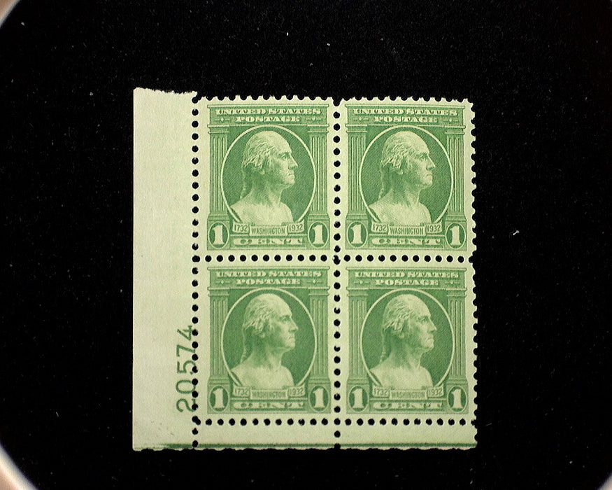 #705 Mint 1 cent Washington Bicentennial plate block of four PL#20574 VF NH US Stamp