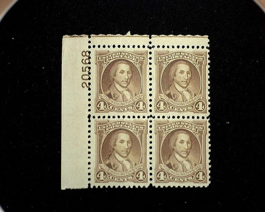 #709 Mint 4 cent Washington Bicentennial plate block of four PL#20568 VF NH US Stamp