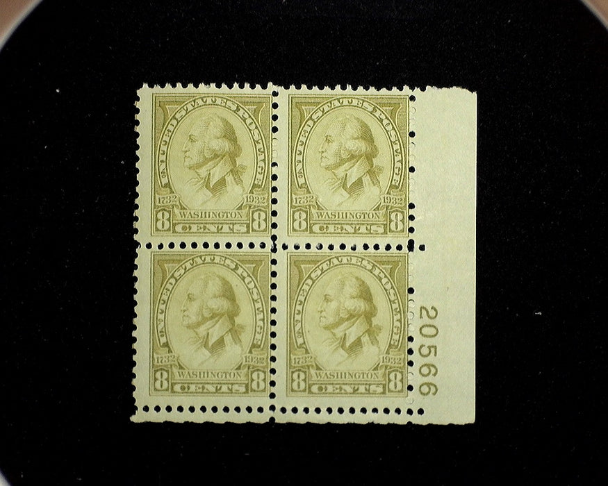 #713 Mint 8 cent Washington Bicentennial plate block of four PL#20566 F/VF NH US Stamp