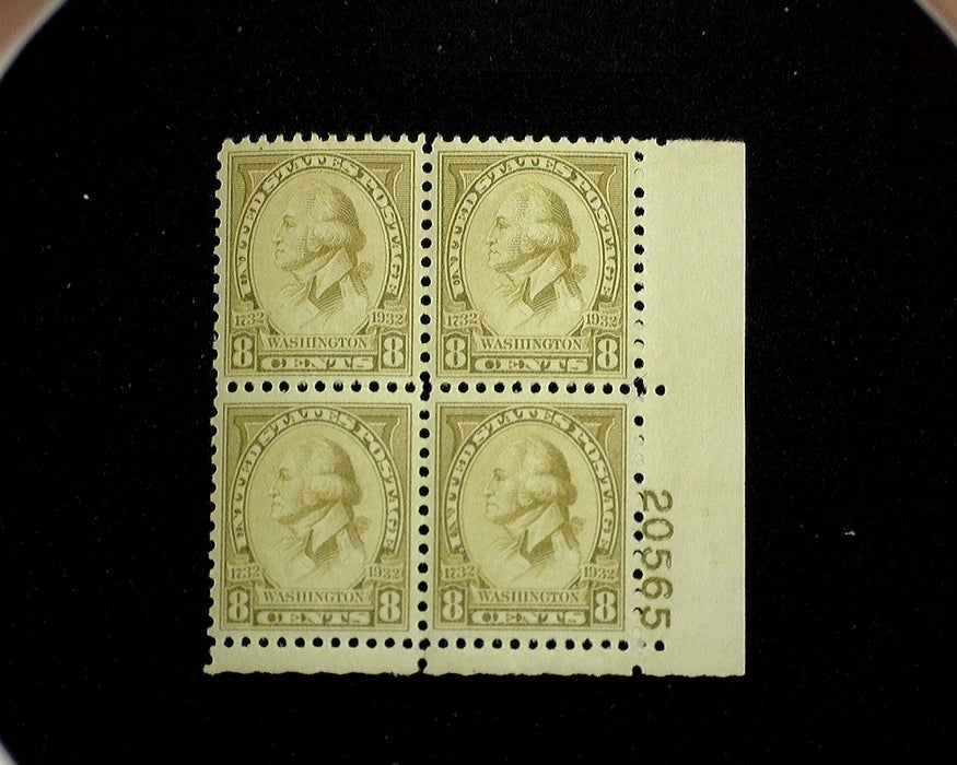 #713 Mint 8 cent Washington Bicentennial plate block of four PL#20565 VF NH US Stamp