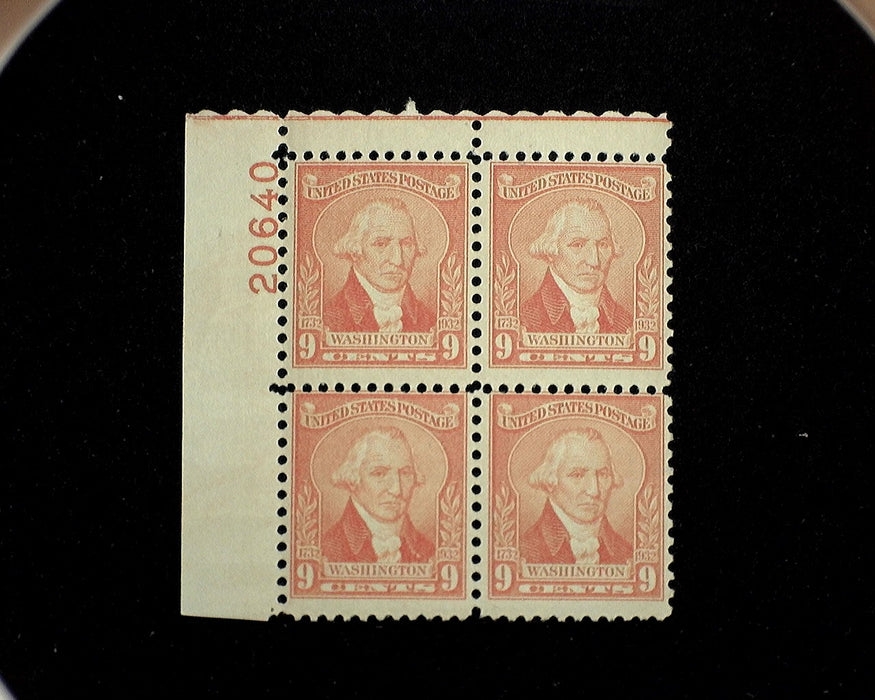 #714 Mint 9 cent Washington Bicentennial plate block of four PL#20640 F/VF NH US Stamp