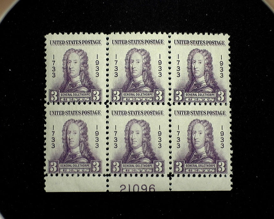 #726 Mint 3 cent Ogelthorpe plate block of six PL#21096 F NH US Stamp