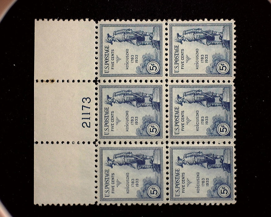 #734 Mint 5 cent Kusciuszko plate block of six PL#21173 VF LH US Stamp