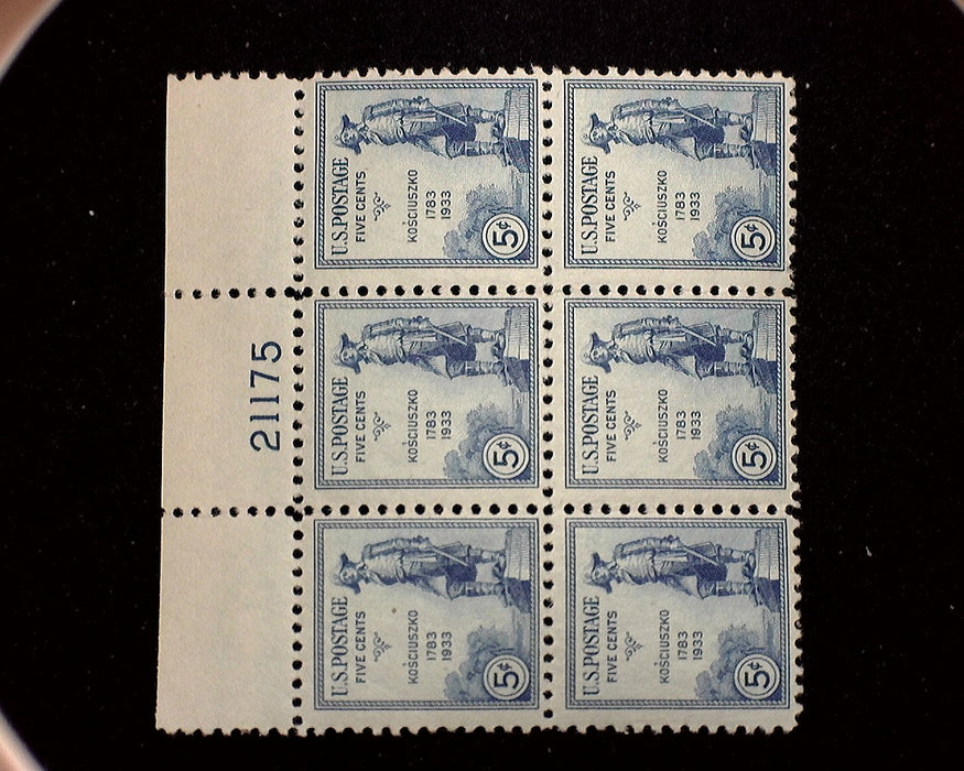 #734 Mint 5 cent Kusciuszko plate block of six PL#21175 F/VF NH US Stamp