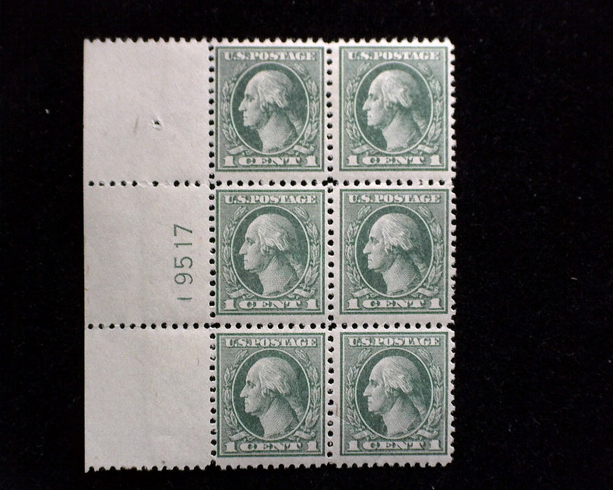 #525 MLH 1 cent Gray Green plate block F/VF US Stamp