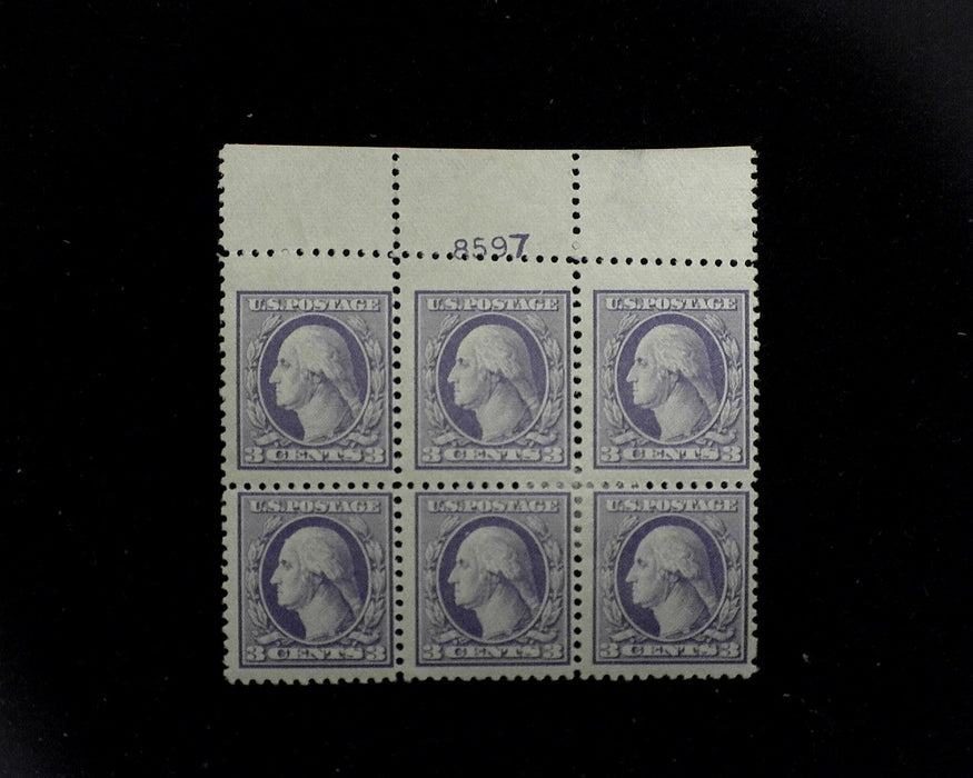 #529 MH 3 cent Violet plate block Misaligned perf's at top F/VF US Stamp