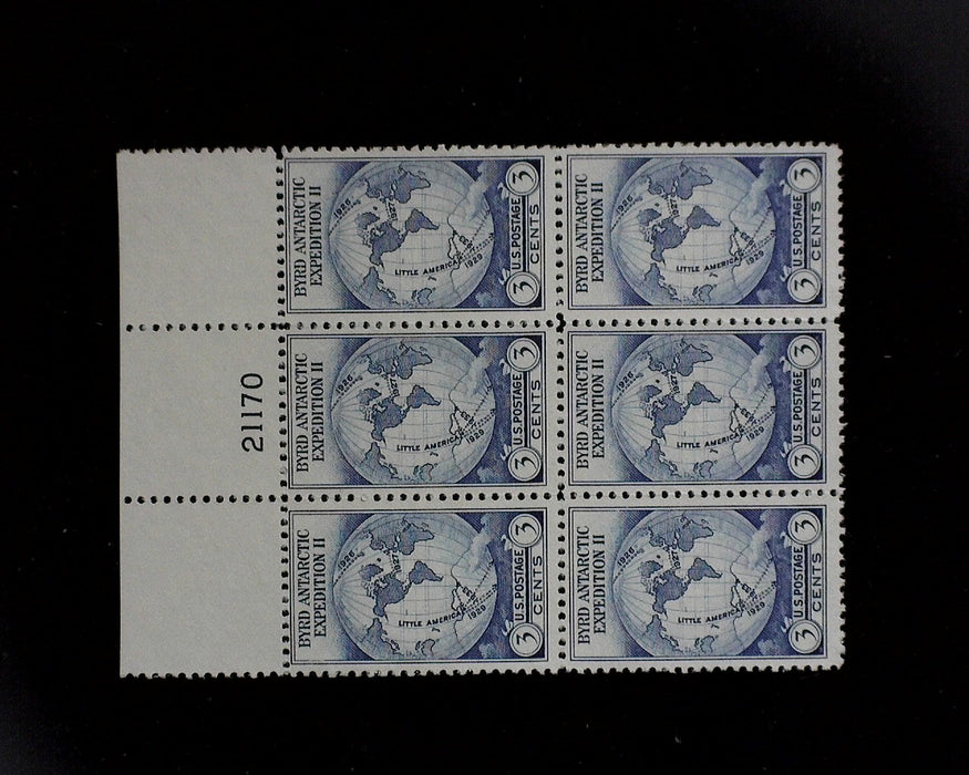 #753 MNH 3 cent Byrd plate block No Gum as Issued F/VF US Stamp