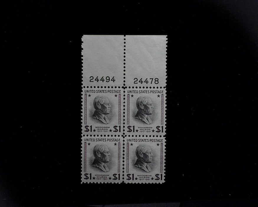 #832 MNH One Dollar Wilson plate block XF US Stamp