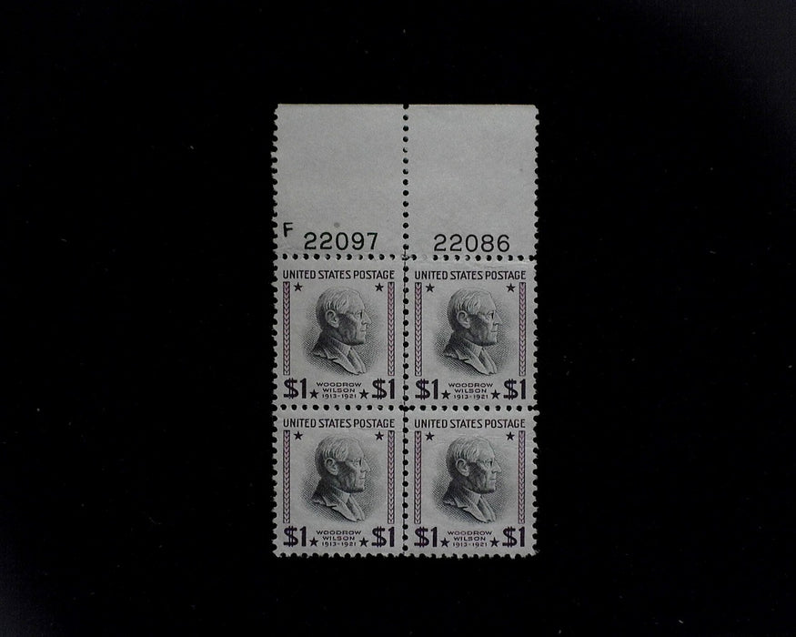 #832 MNH One Dollar Wilson plate block Superb S US Stamp