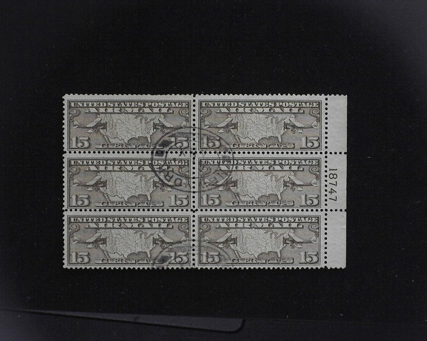 #C8 Used 15 cent Maps Used Airmail plate block Scarce as used VF US Stamp