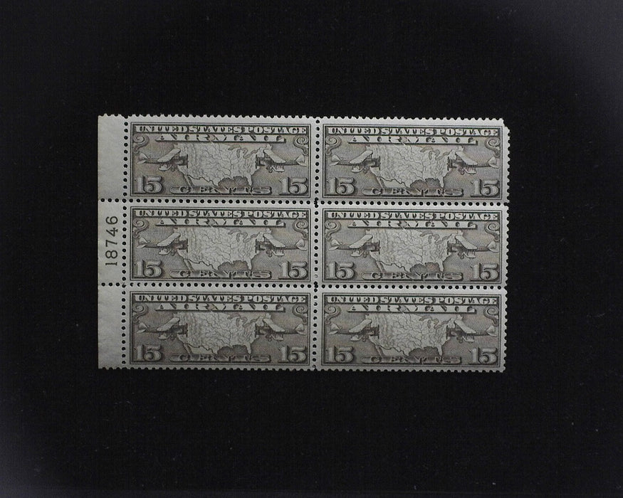 #C8 MNH 15 cent Maps Airmail plate block Pulled perf upper right corner XF US Stamp