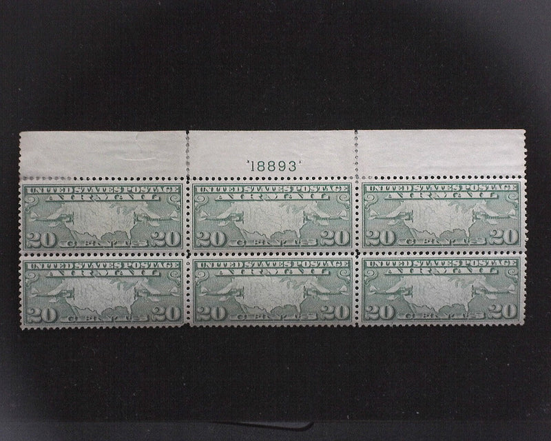 #C9 20c Maps Airmail plate block. Hinge reinforced in margin. Mint XF LH - US Stamp
