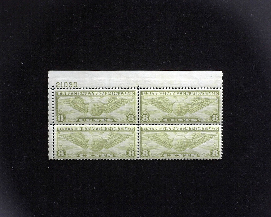 #C17 MLH 8 cent Winged Globe Airmail plate block F/VF US Stamp
