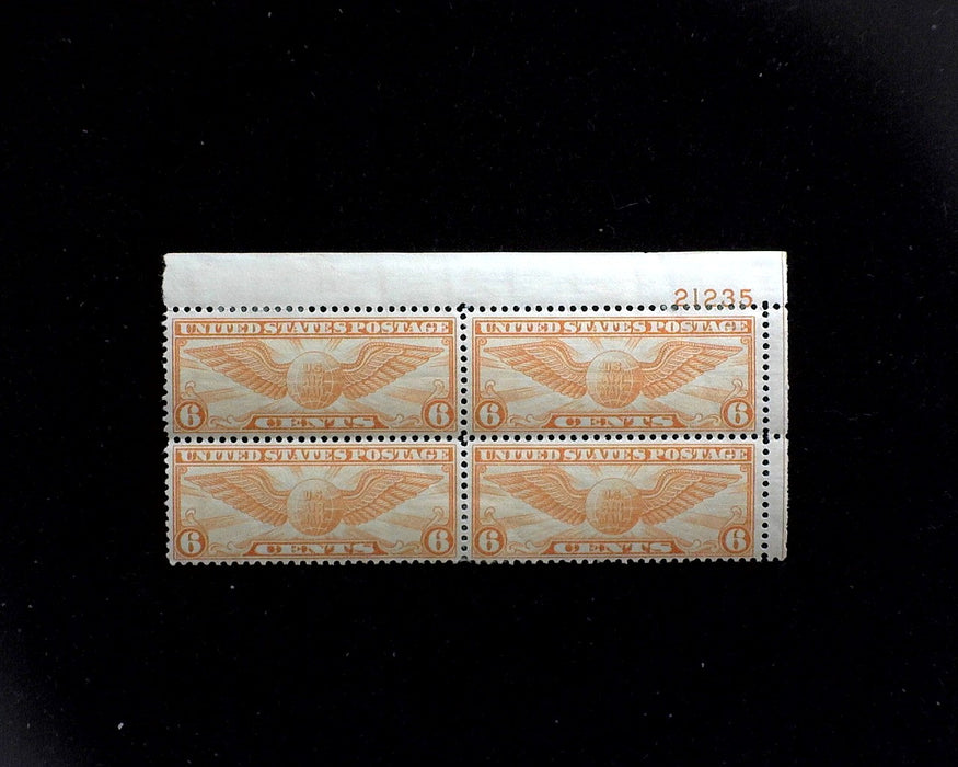 #C19 MLH 6 cent Winged Globe Airmail plate block F/VF US Stamp