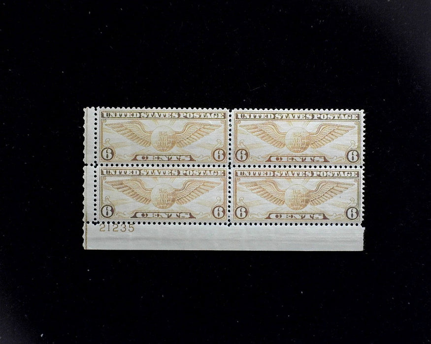 #C19 MNH 6 cent Winged Globe Airmail plate block Oxidized VF US Stamp