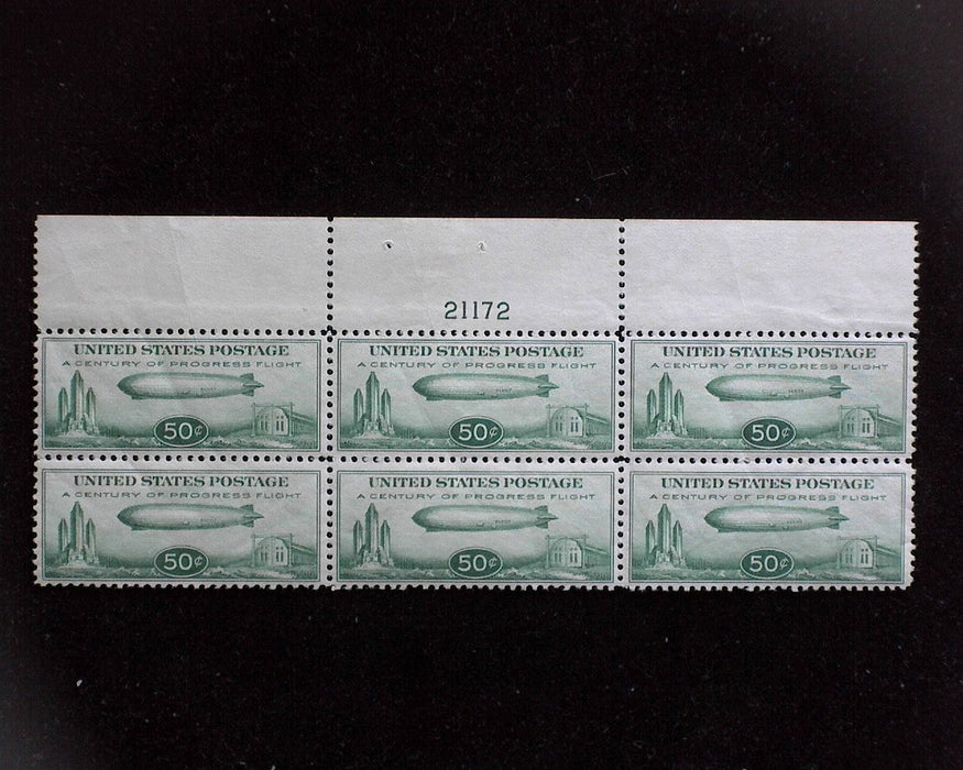 #C18 MLH 50 cent Zeppelin Airmail Fresh top margin plate block VF US Stamp
