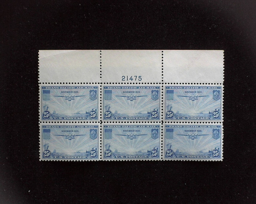 #C20 MNH 25 cent Clipper Airmail plate block Full top XF US Stamp